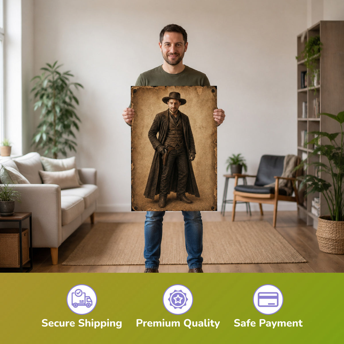 – Mann hält das gedruckte Poster