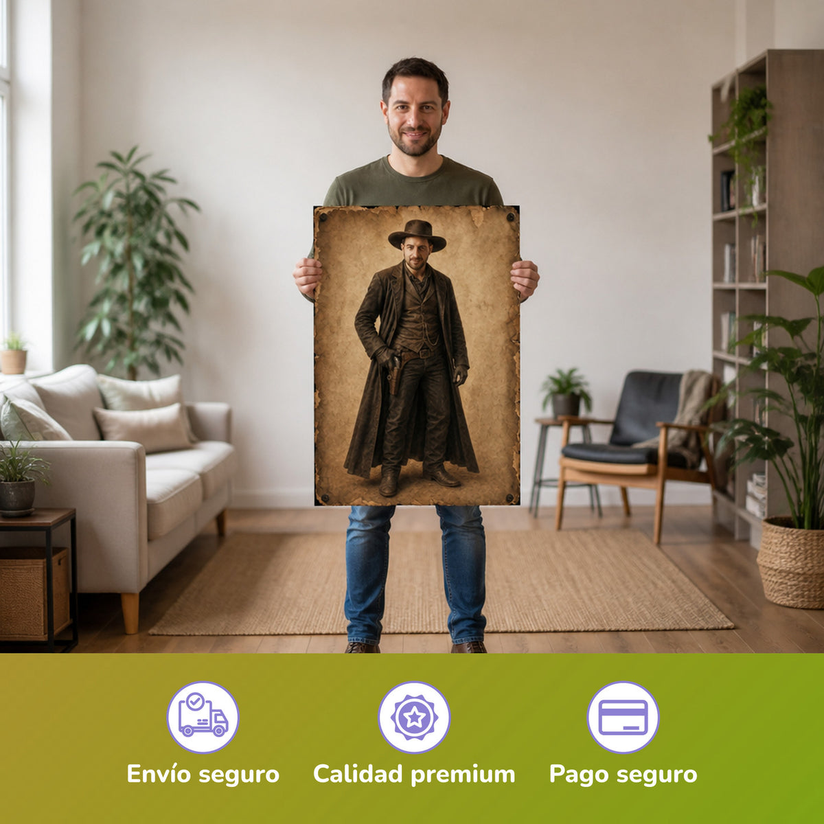 – Mann hält das gedruckte Poster