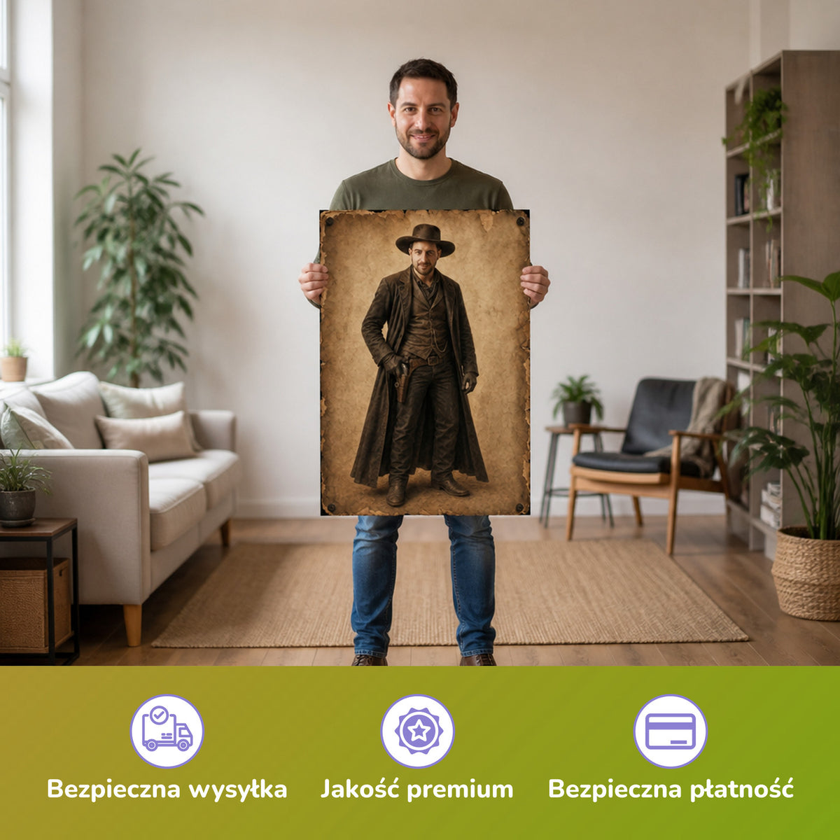 – Mann hält das gedruckte Poster