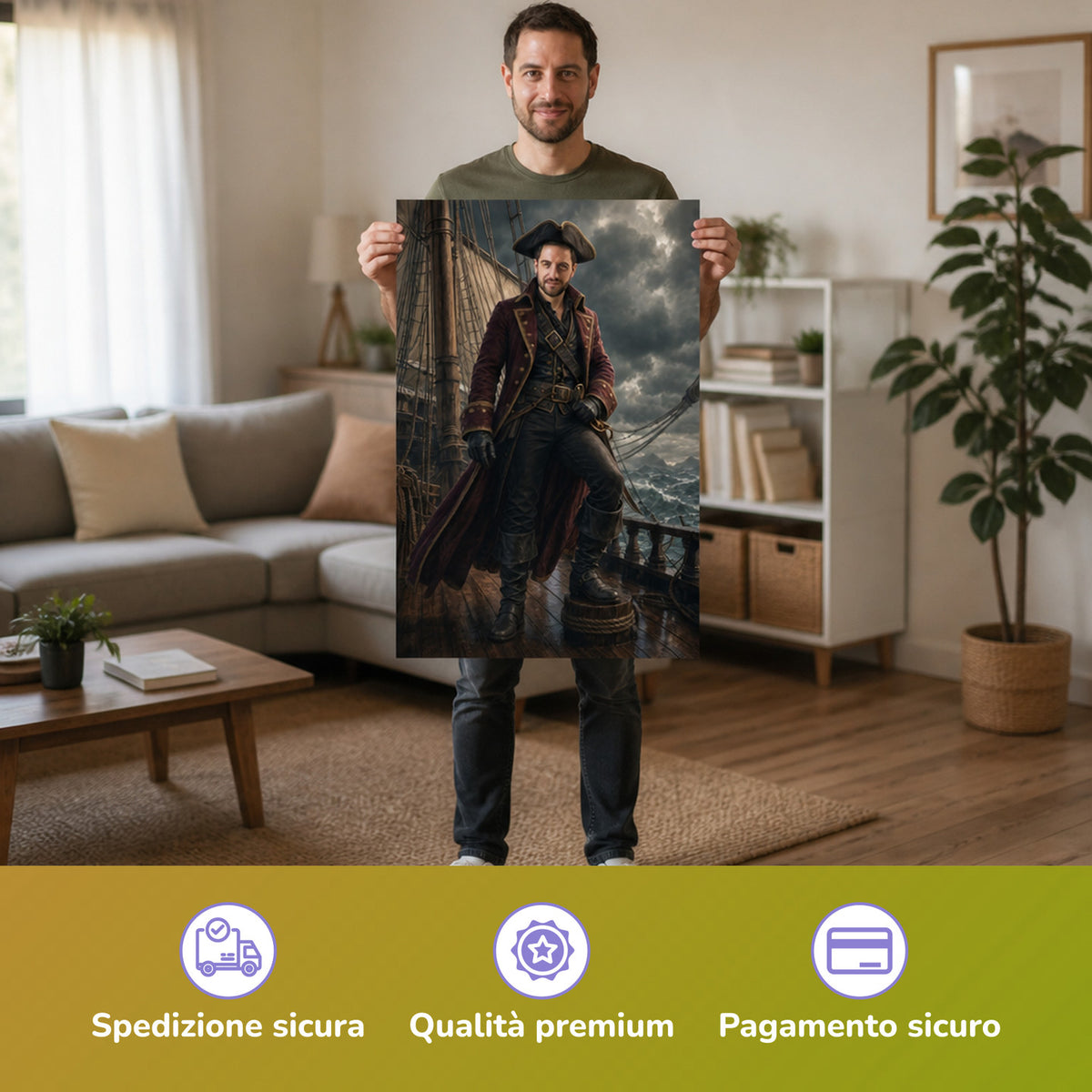 – Mann hält das gedruckte Poster