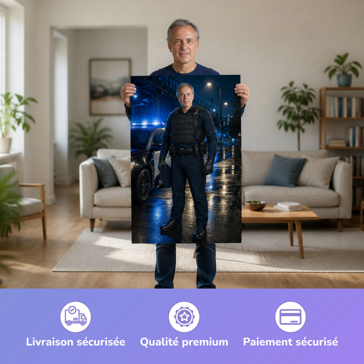 – Mann hält das gedruckte Poster