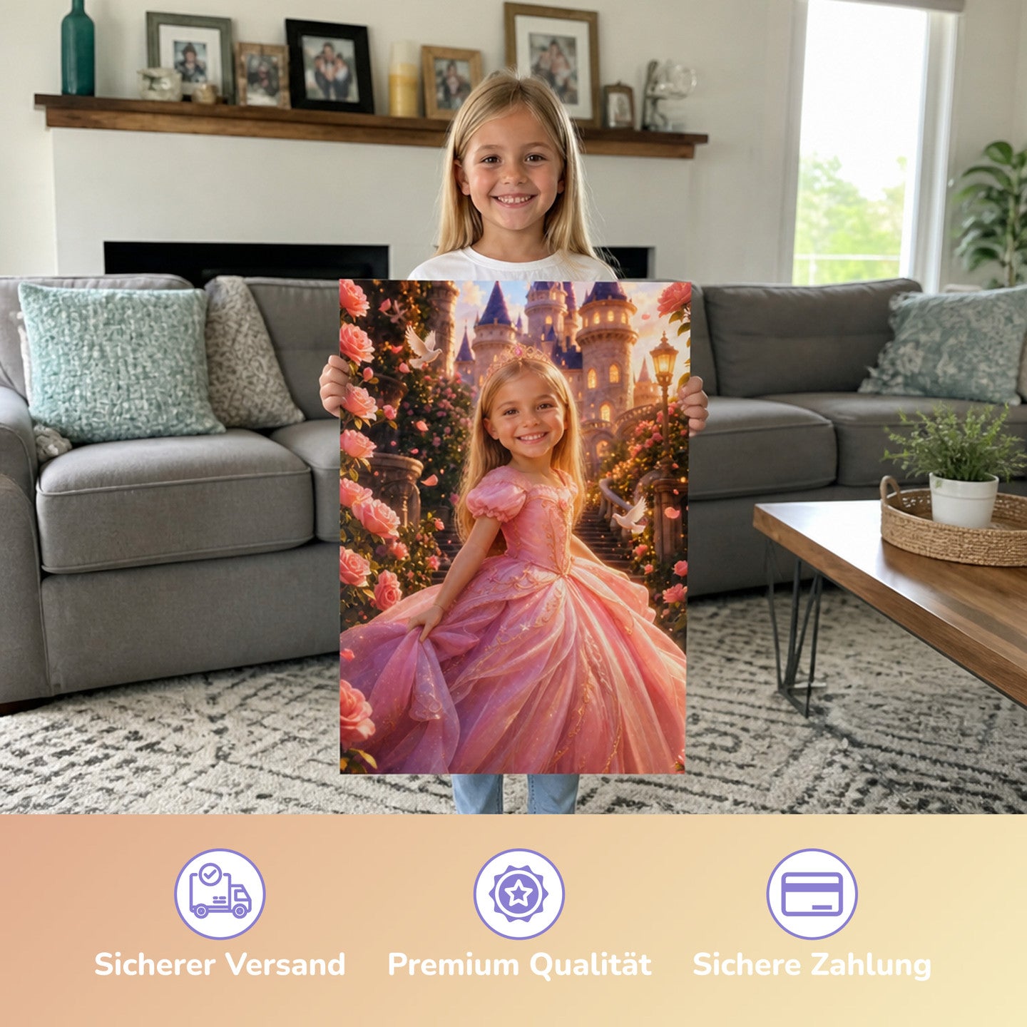 Prinzessin im Märchengarten | Special-Edition "3D-Animation" – Mädchen hält das gedruckte Poster