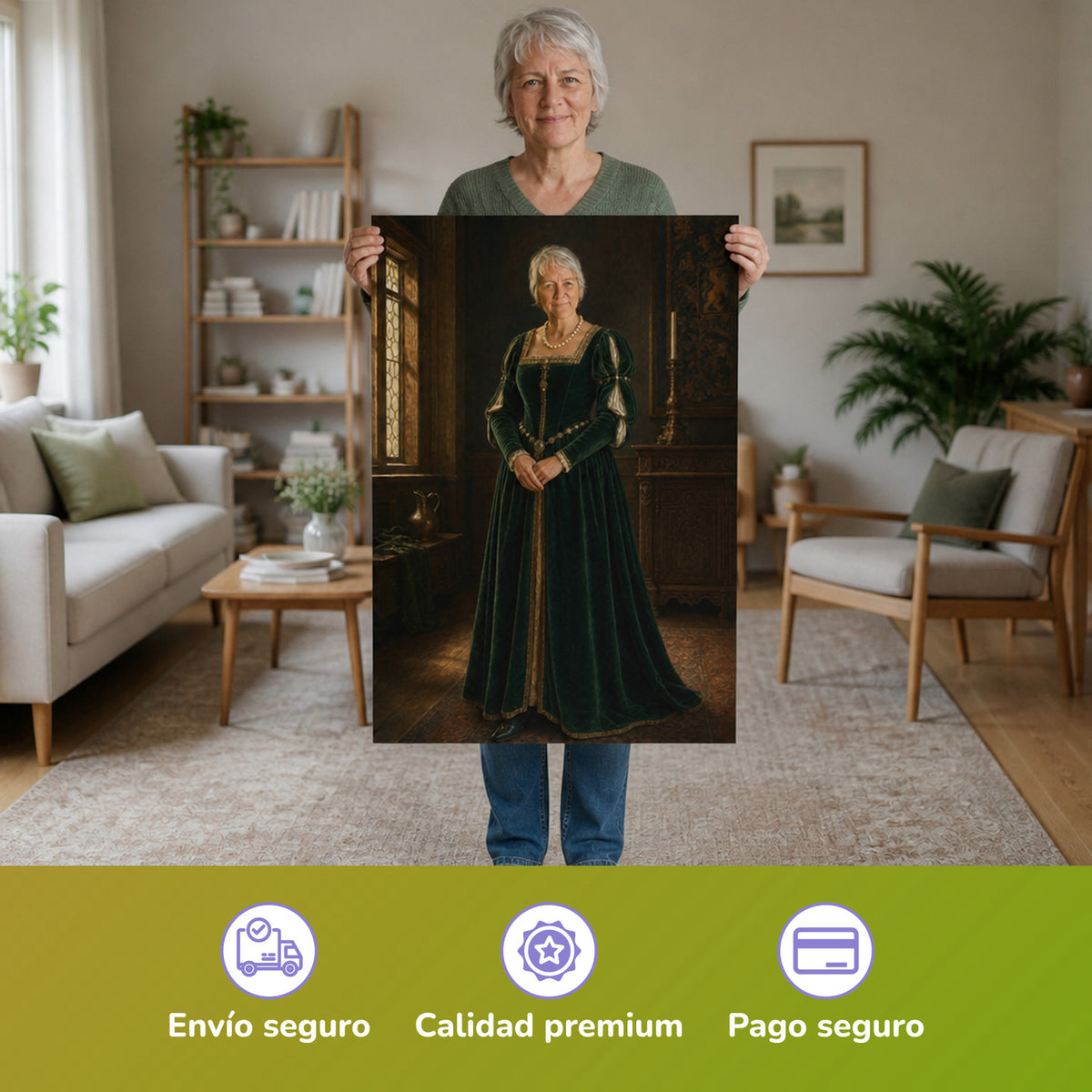 – Frau hält das gedruckte Poster