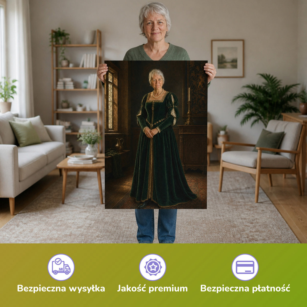 – Frau hält das gedruckte Poster