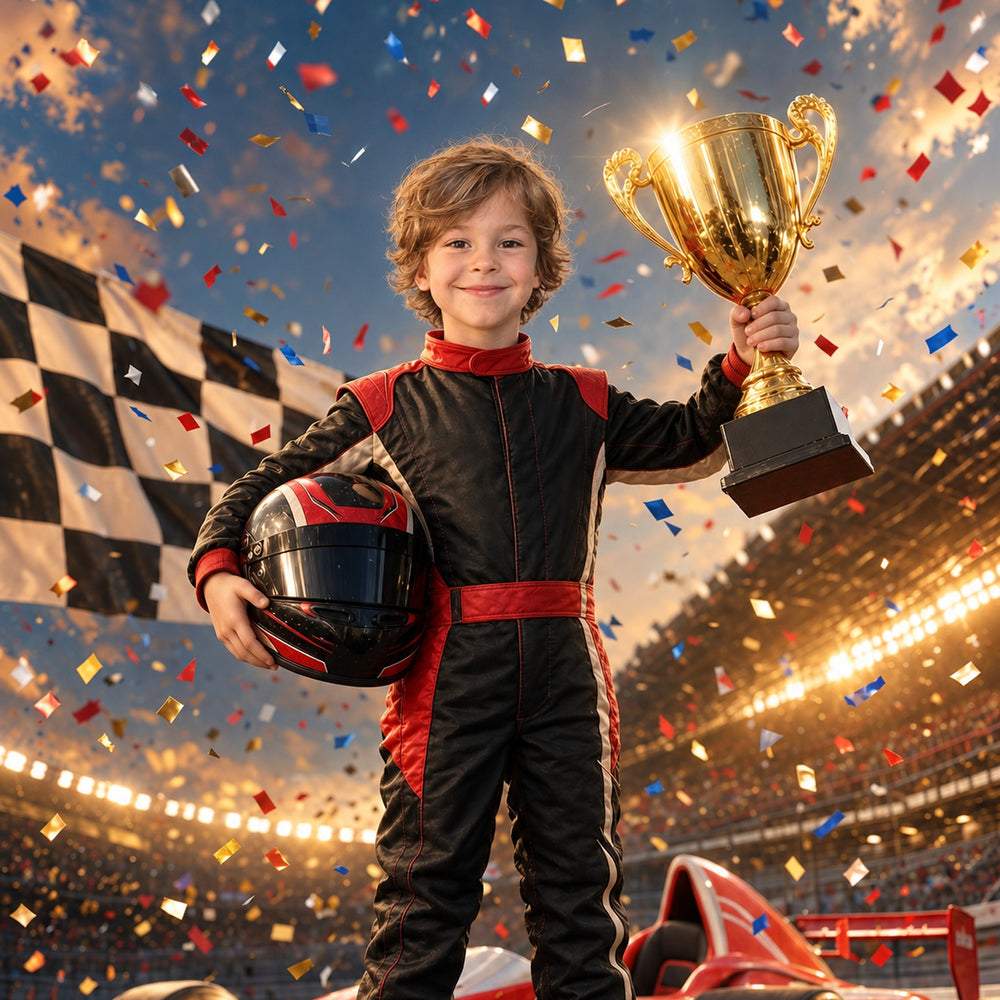 Rennfahrer auf dem Podium – Poster