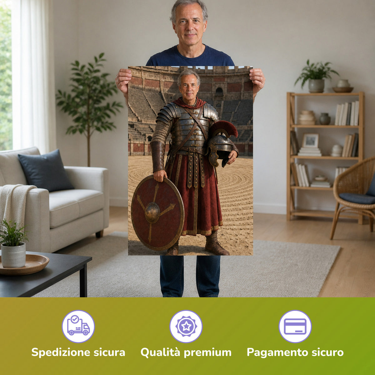 – Mann hält das gedruckte Poster