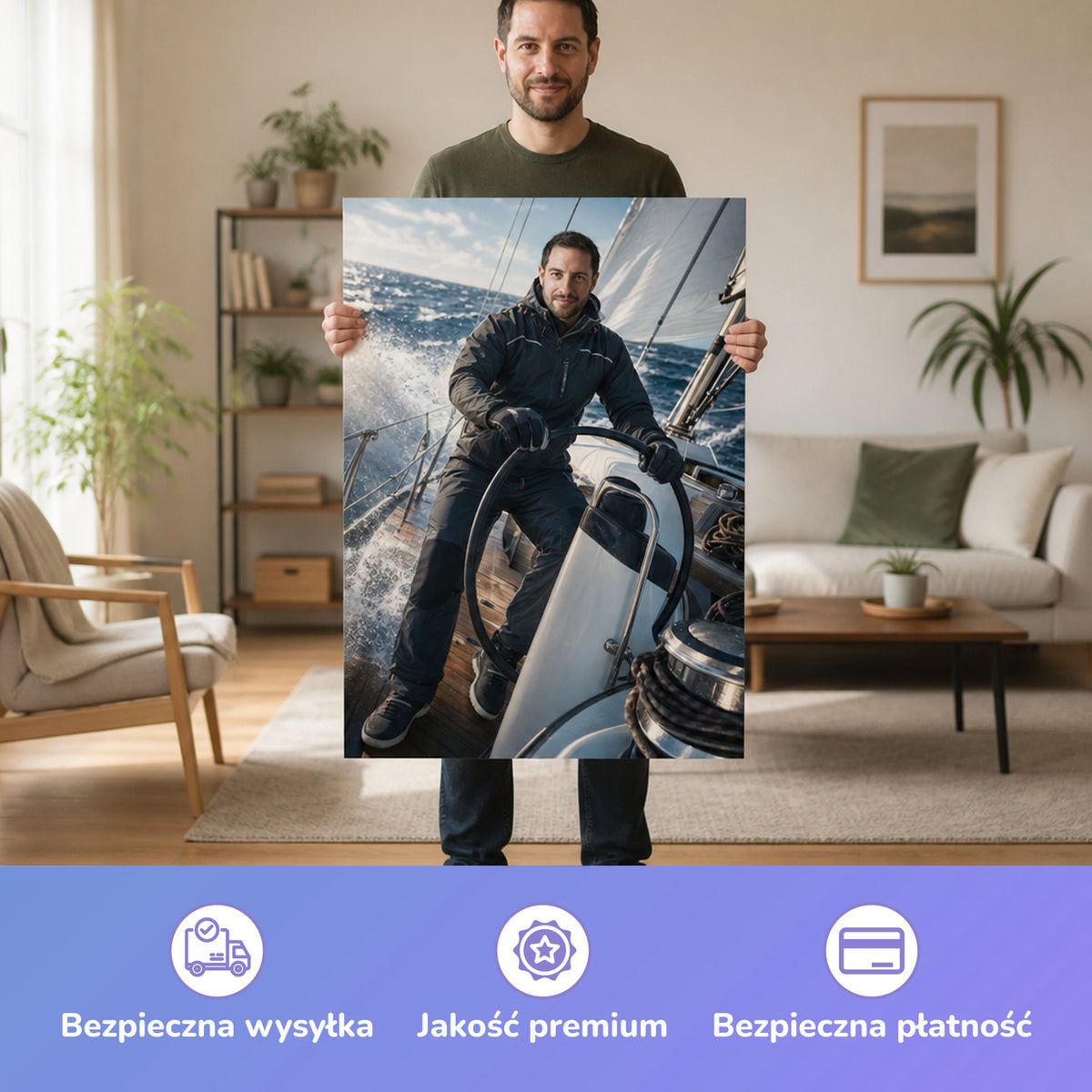– Mann hält das gedruckte Poster