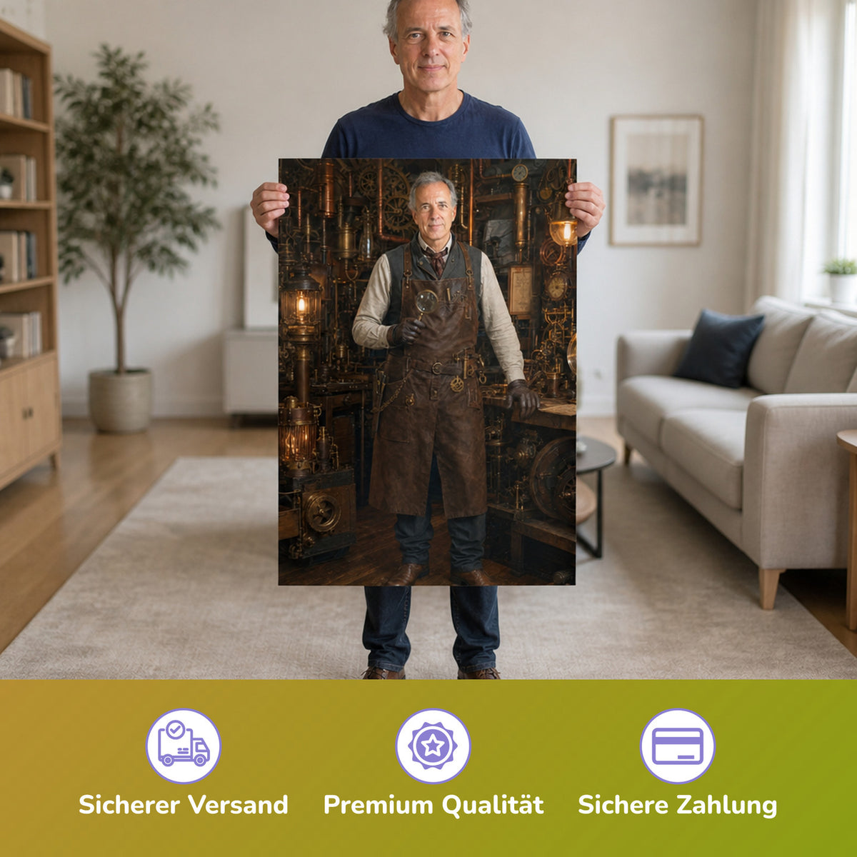 – Mann hält das gedruckte Poster