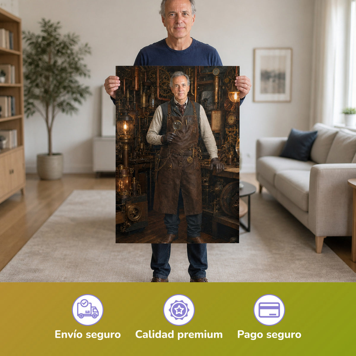 – Mann hält das gedruckte Poster