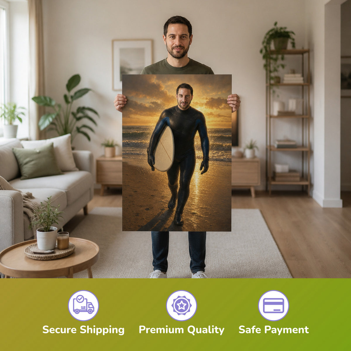 – Mann hält das gedruckte Poster