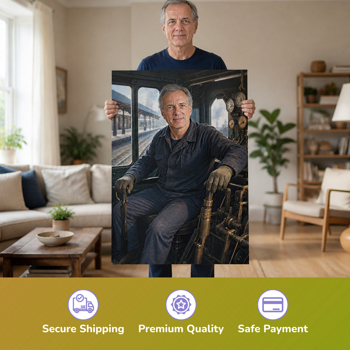 – Mann hält das gedruckte Poster