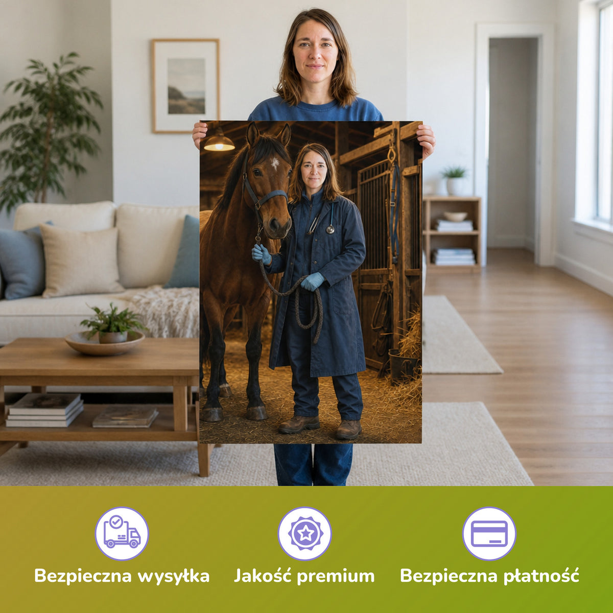 – Frau hält das gedruckte Poster