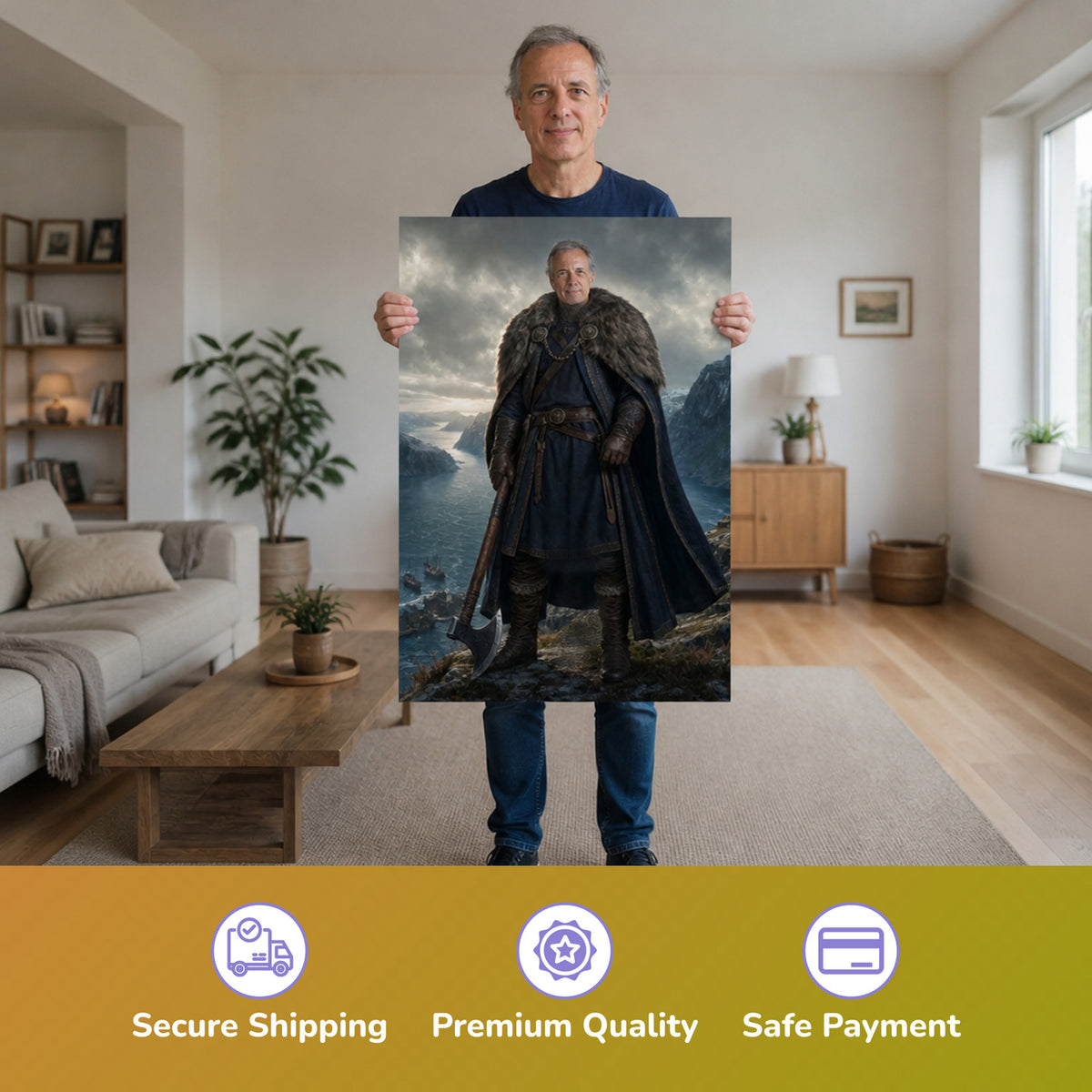 – Mann hält das gedruckte Poster