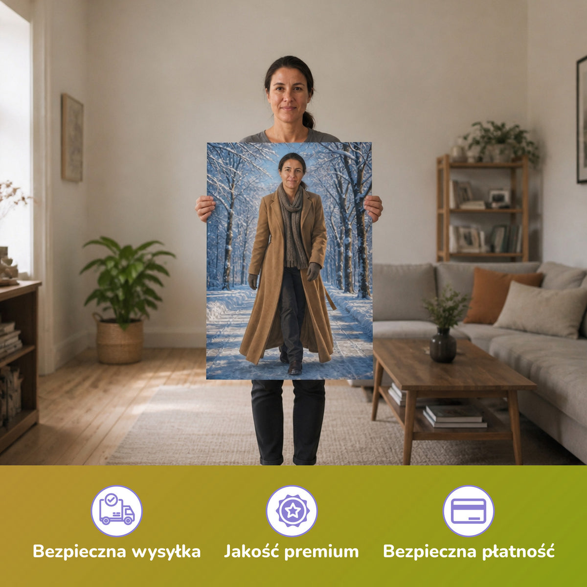 – Frau hält das gedruckte Poster