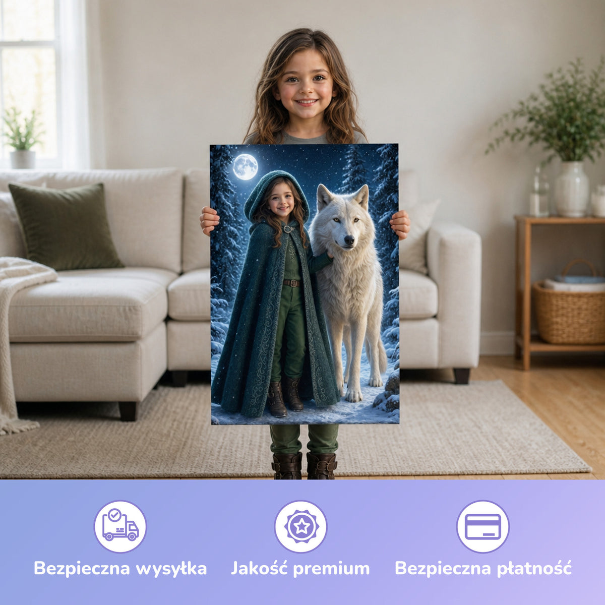 Der weiße Wolf – Mädchen hält das gedruckte Poster