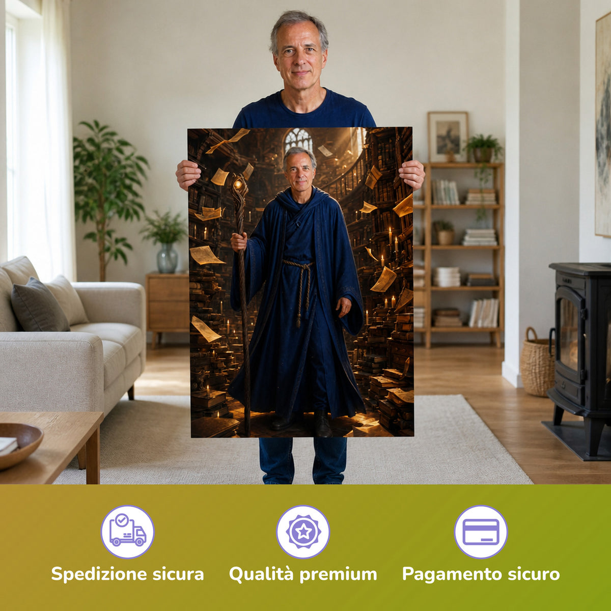 – Mann hält das gedruckte Poster