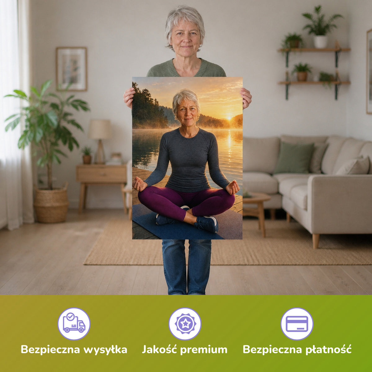 – Frau hält das gedruckte Poster
