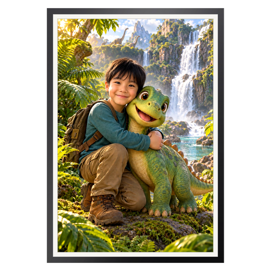 Mein Dino-Freund am Wasserfall – Poster an der Wand
