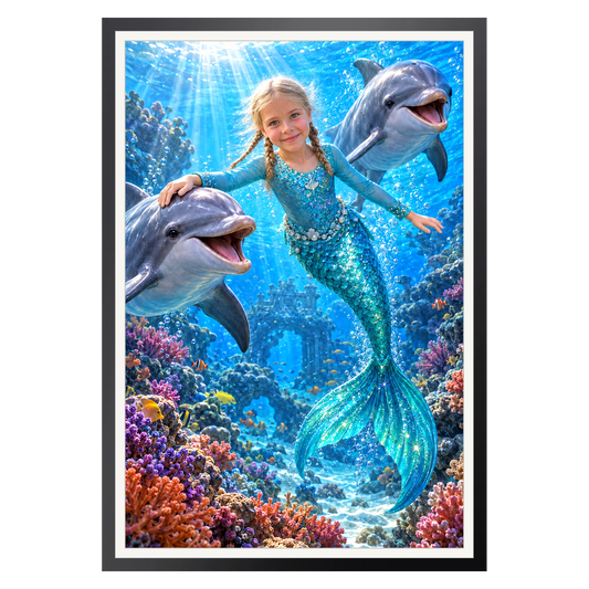 Meerjungfrau mit den Delfinen – Poster an der Wand
