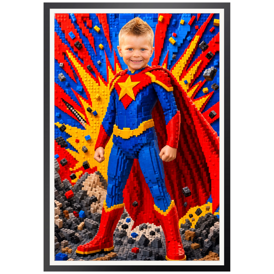 Comic-Superheld | Special-Edition "Baustein" – Poster an der Wand