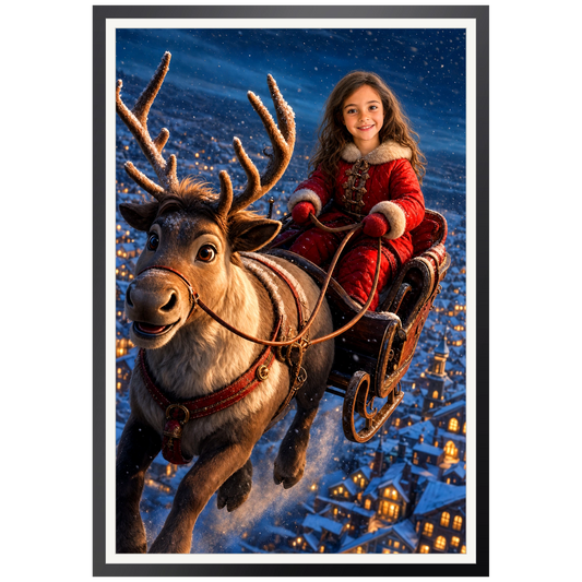 Schlittenfahrt mit dem Rentier – Poster an der Wand