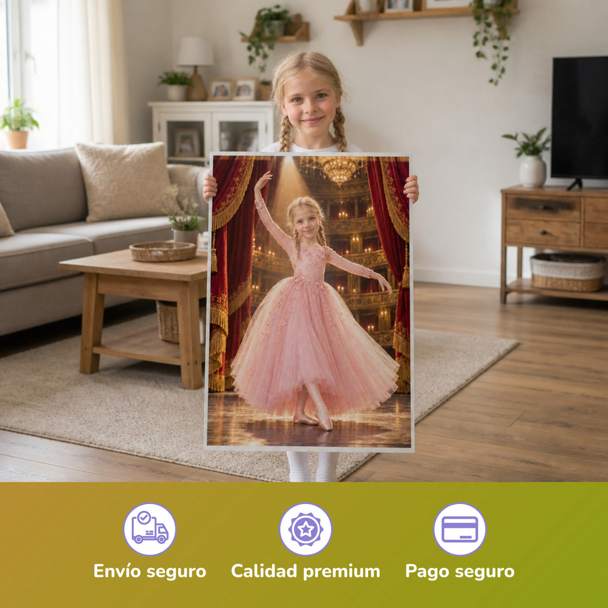 Ballerina en el gran escenario – niña con el póster impreso