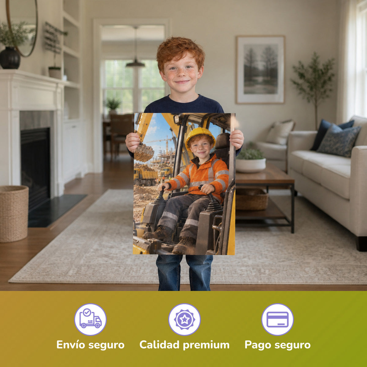 El conductor de excavadora – niño con el póster impreso