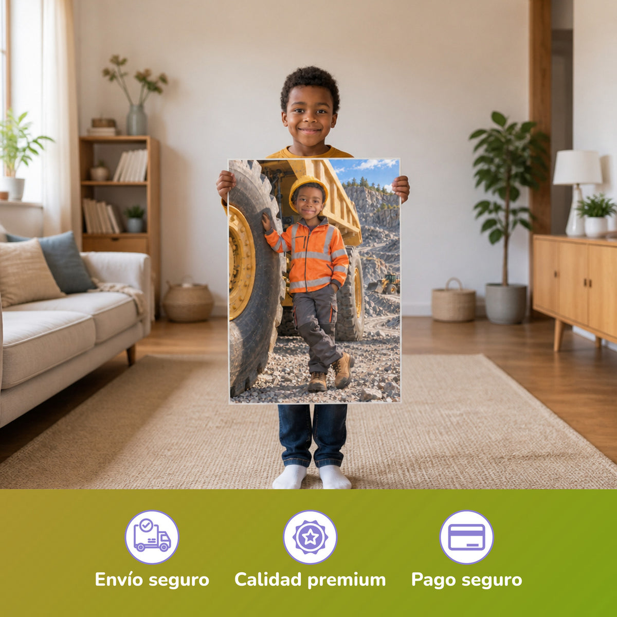 El camión volquete – niño con el póster impreso