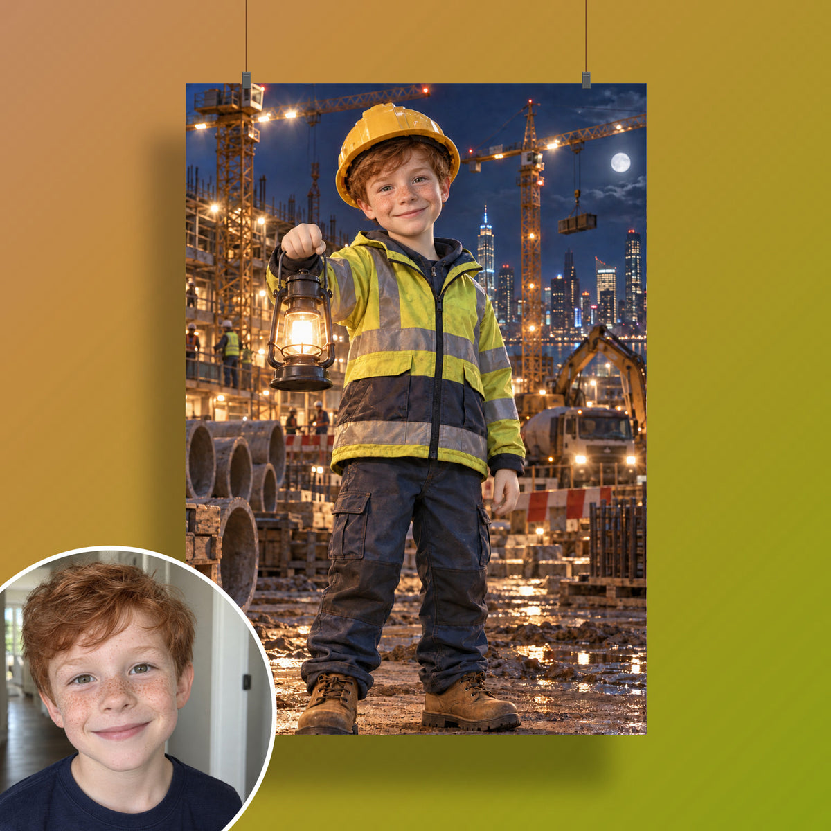 Baustelle bei Nacht – Poster an der Wand