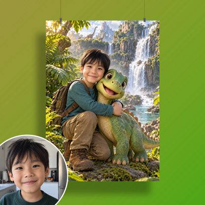 Mein Dino-Freund am Wasserfall – Poster an der Wand