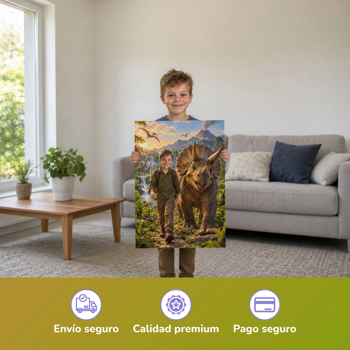 De viaje con el triceratops – niño con el póster impreso