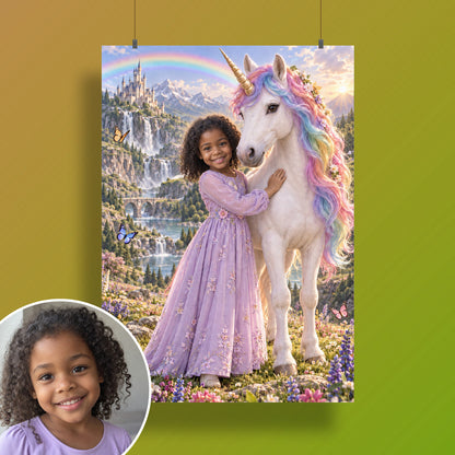 Regenbogen-Einhorn auf der Blumenwiese – Poster an der Wand