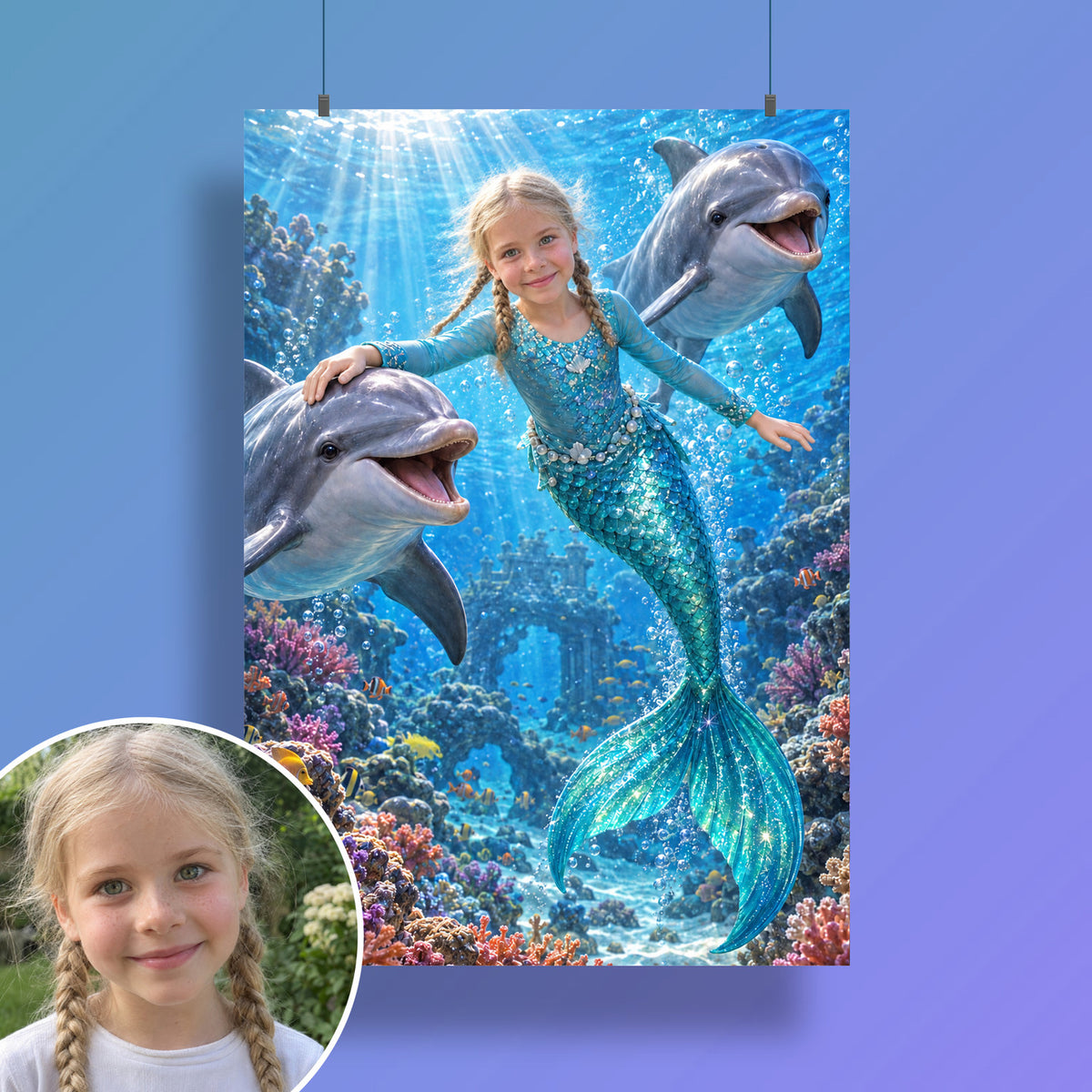 Meerjungfrau mit den Delfinen – Poster an der Wand