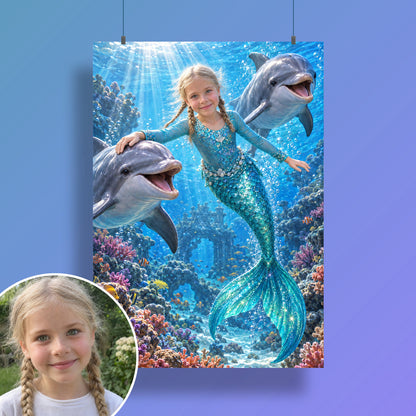 Meerjungfrau mit den Delfinen – Poster an der Wand