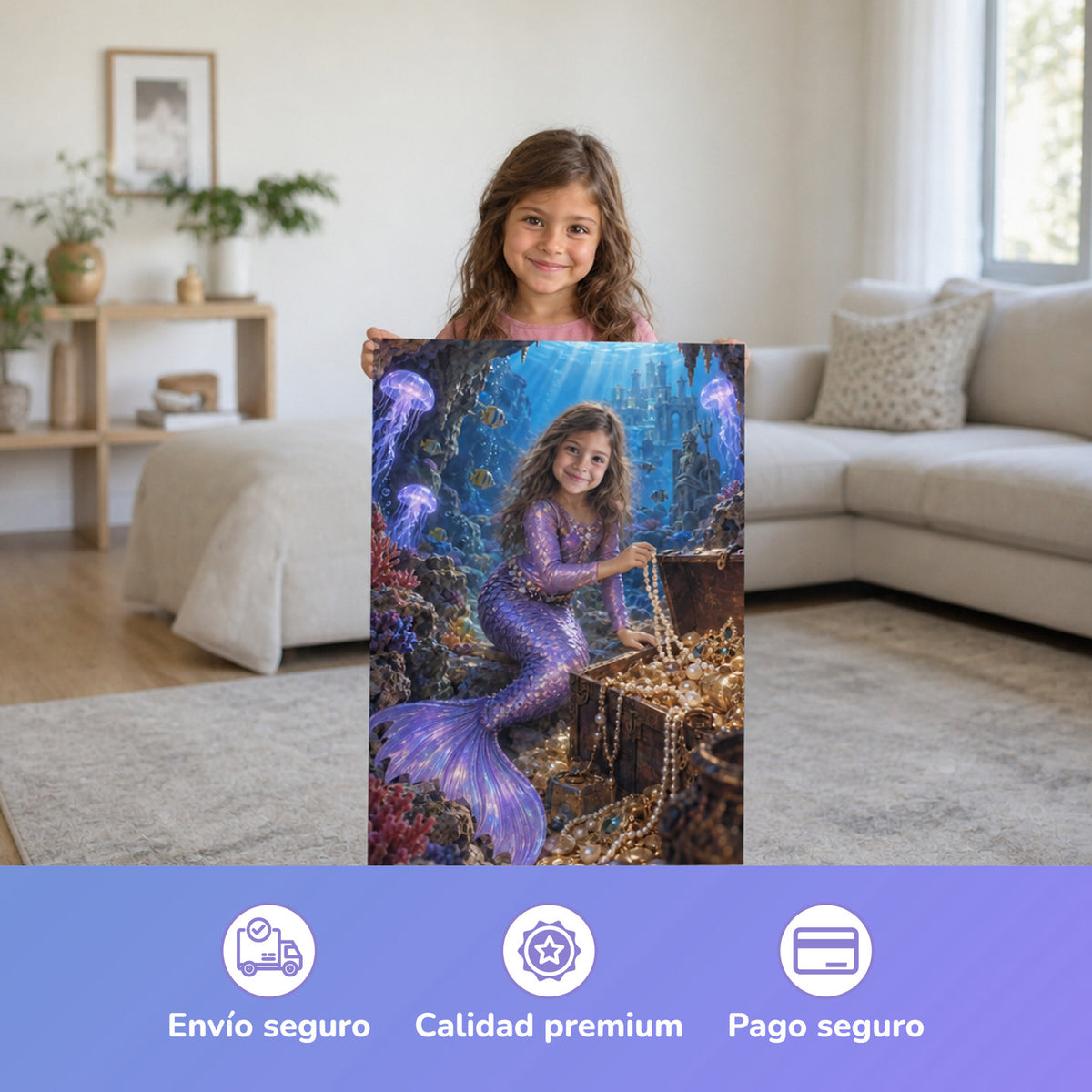 La sirena y el tesoro – niña con el póster impreso