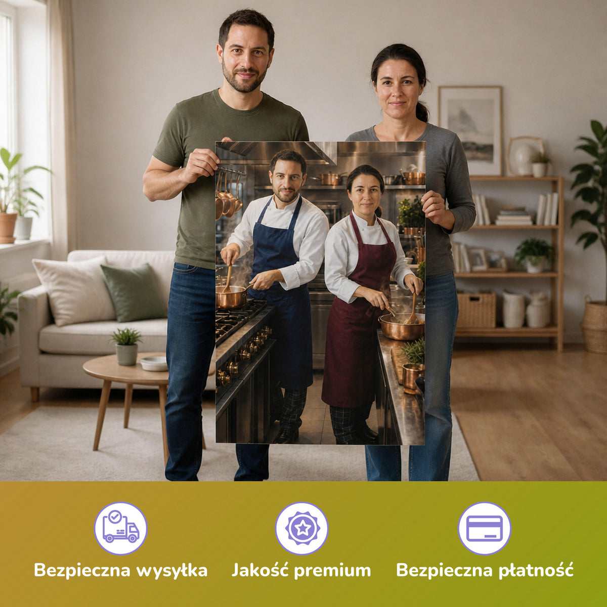  – Paar hält das gedruckte Poster