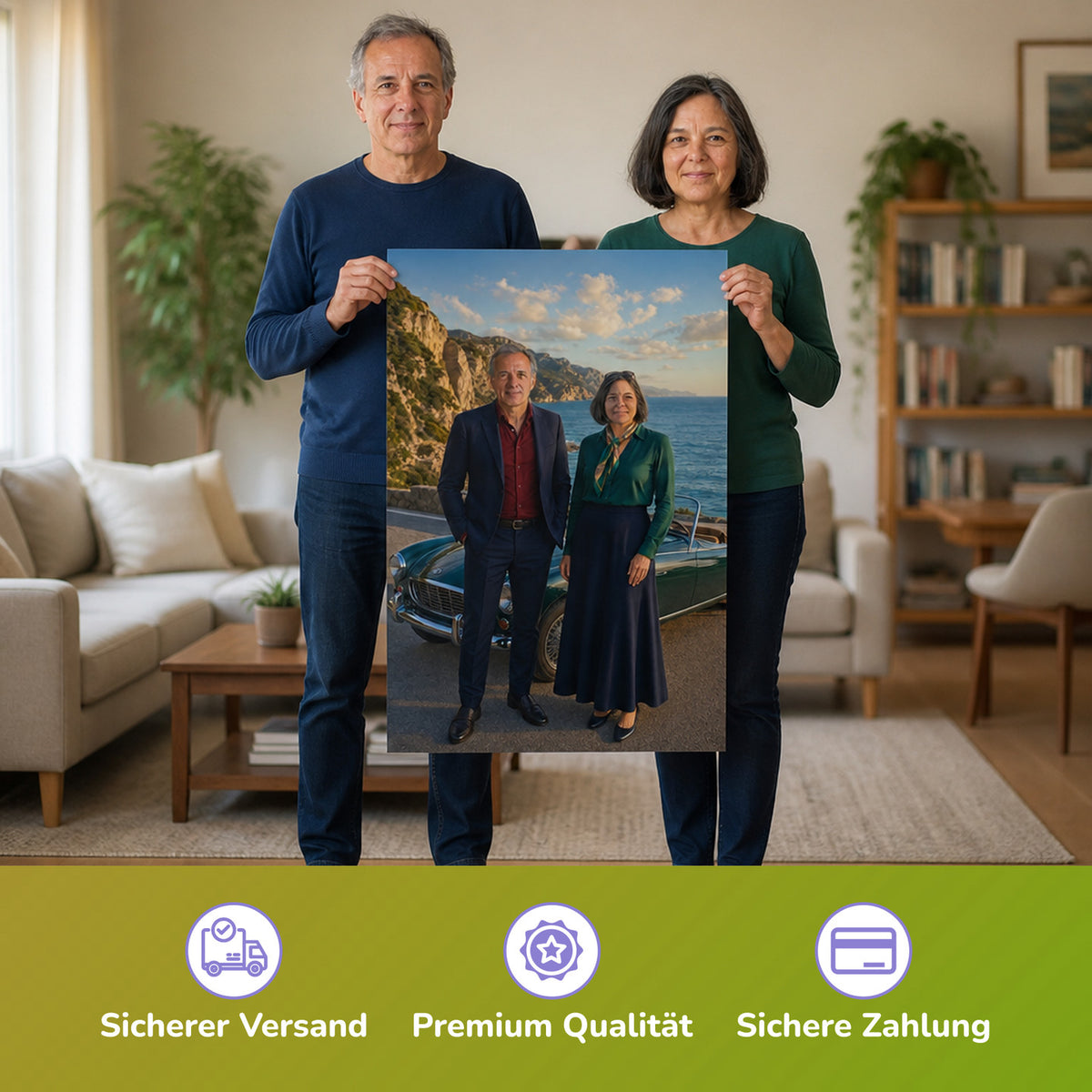  – Paar hält das gedruckte Poster