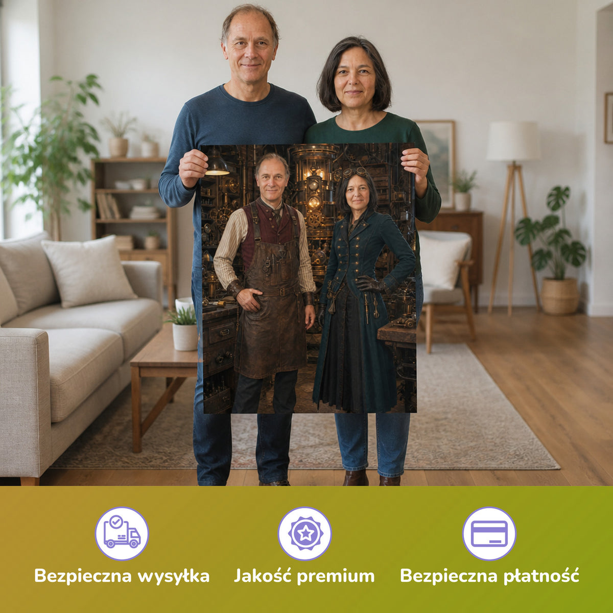 – Paar hält das gedruckte Poster