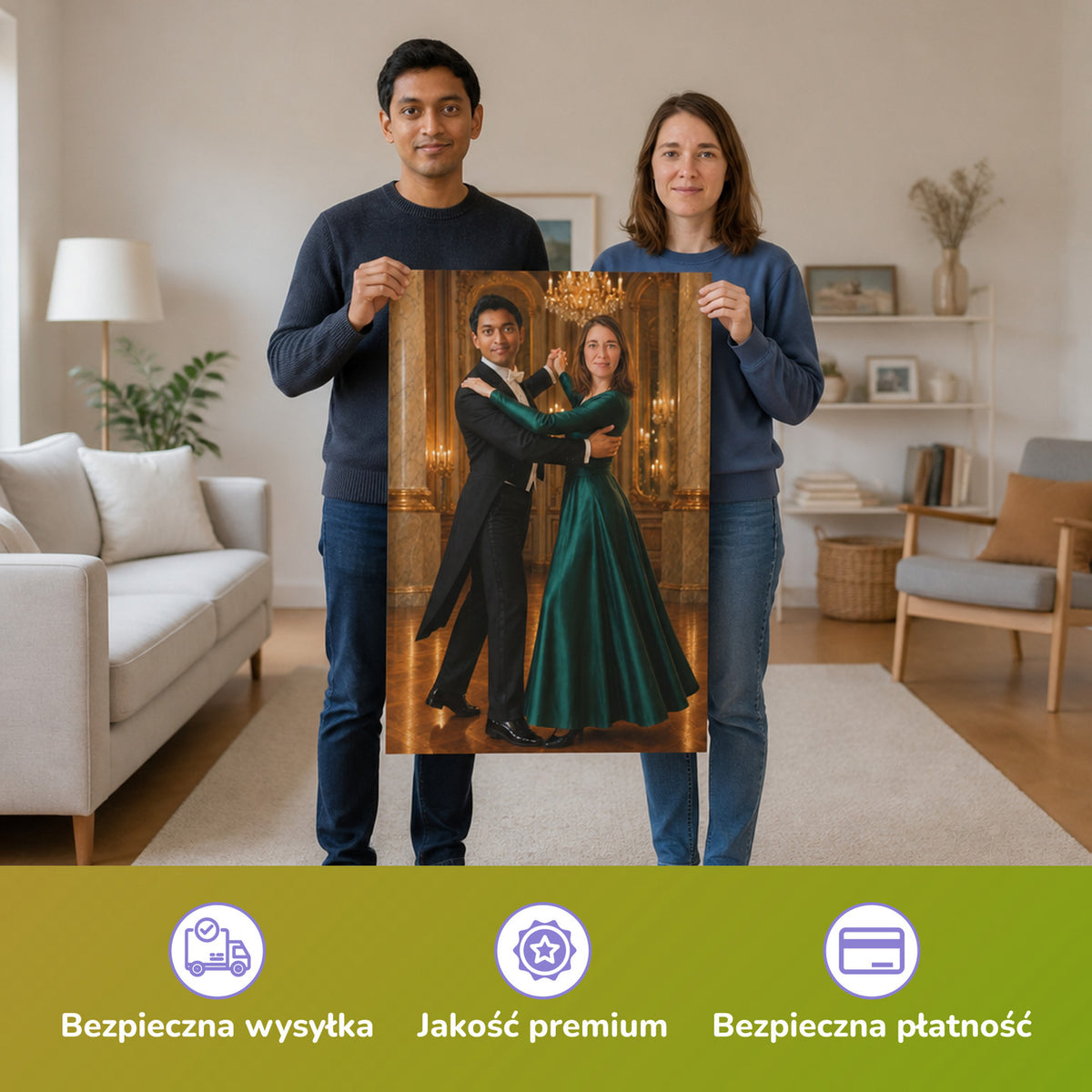 – Paar hält das gedruckte Poster