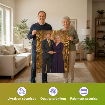  – Paar hält das gedruckte Poster