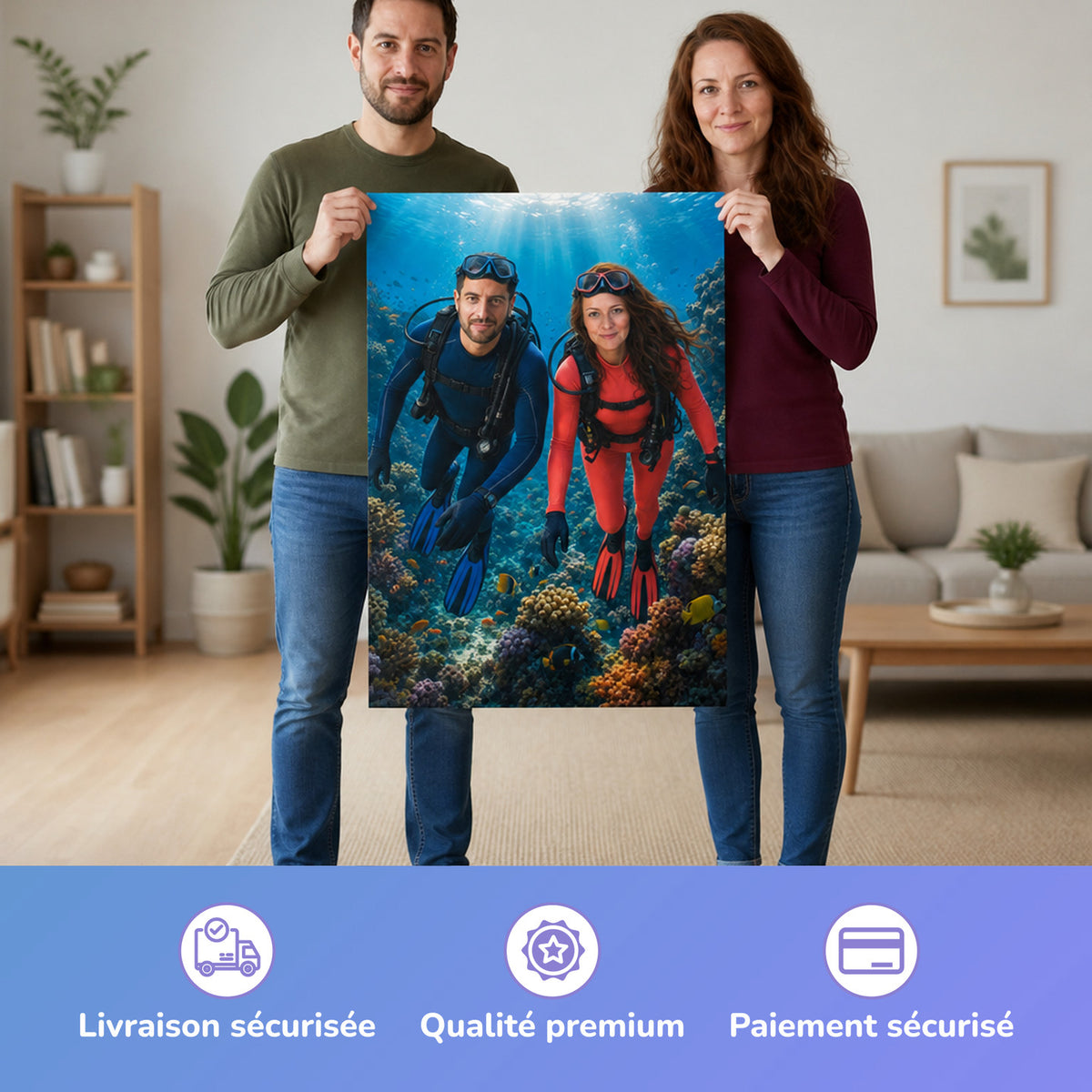 – couple tenant l'affiche imprimée