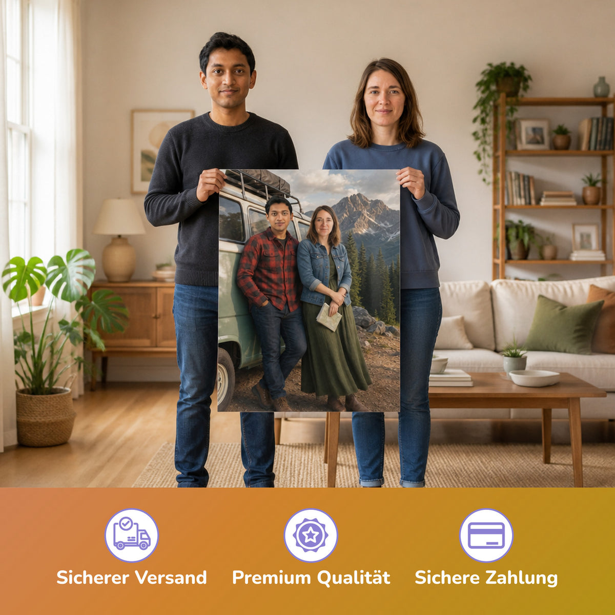  – Paar hält das gedruckte Poster