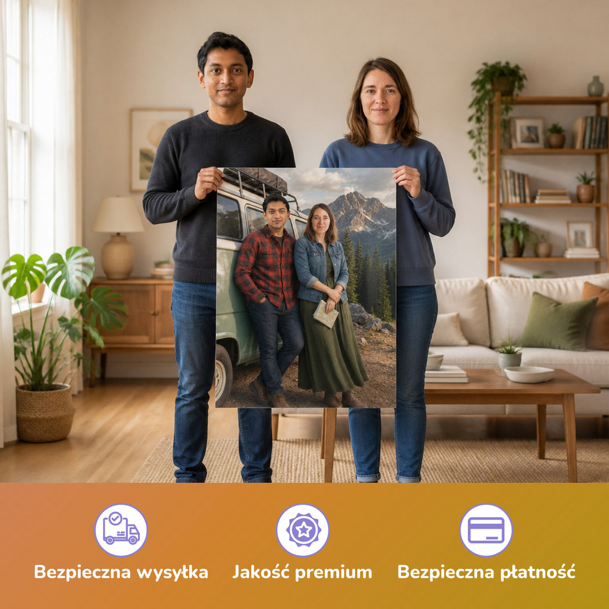  – Paar hält das gedruckte Poster