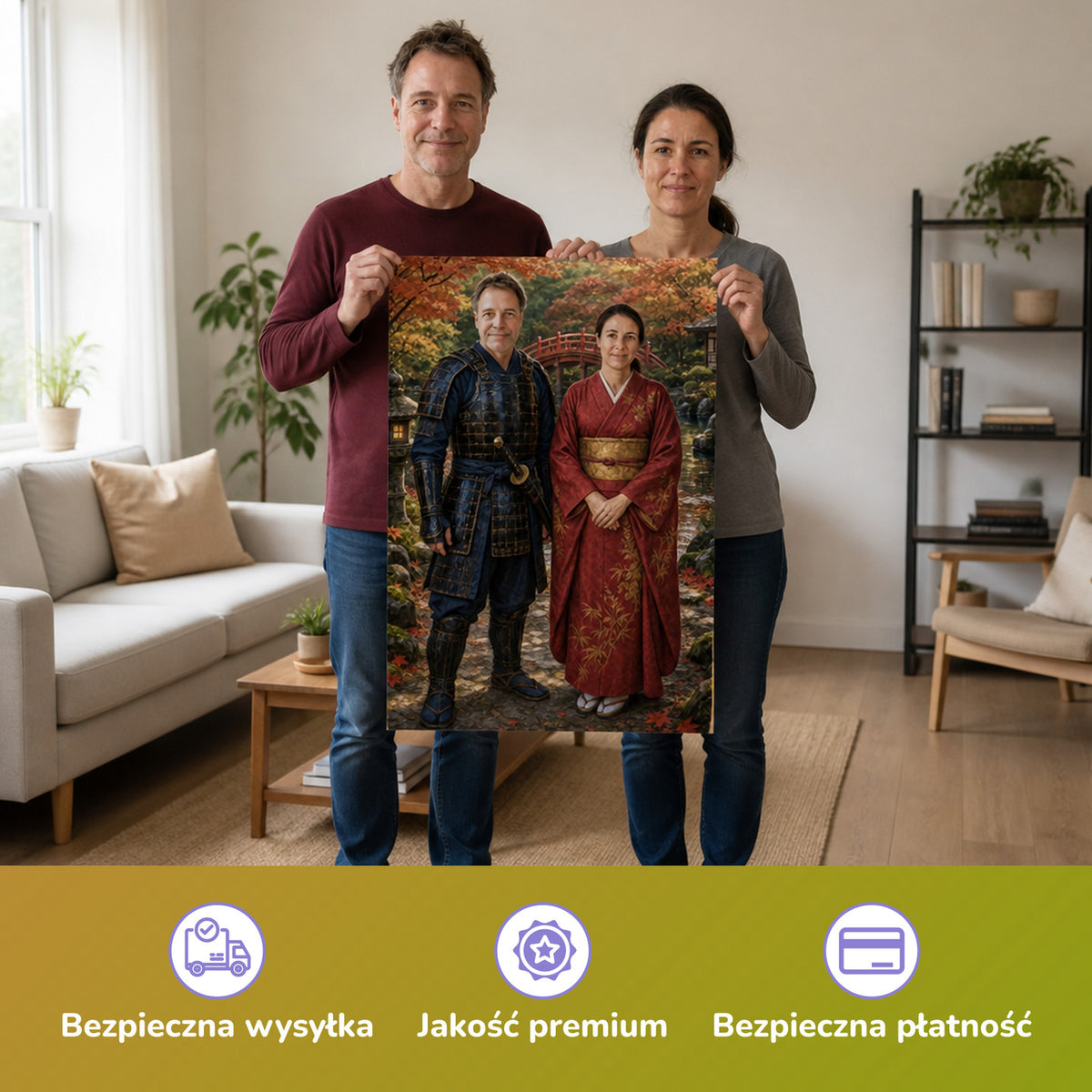  – Paar hält das gedruckte Poster