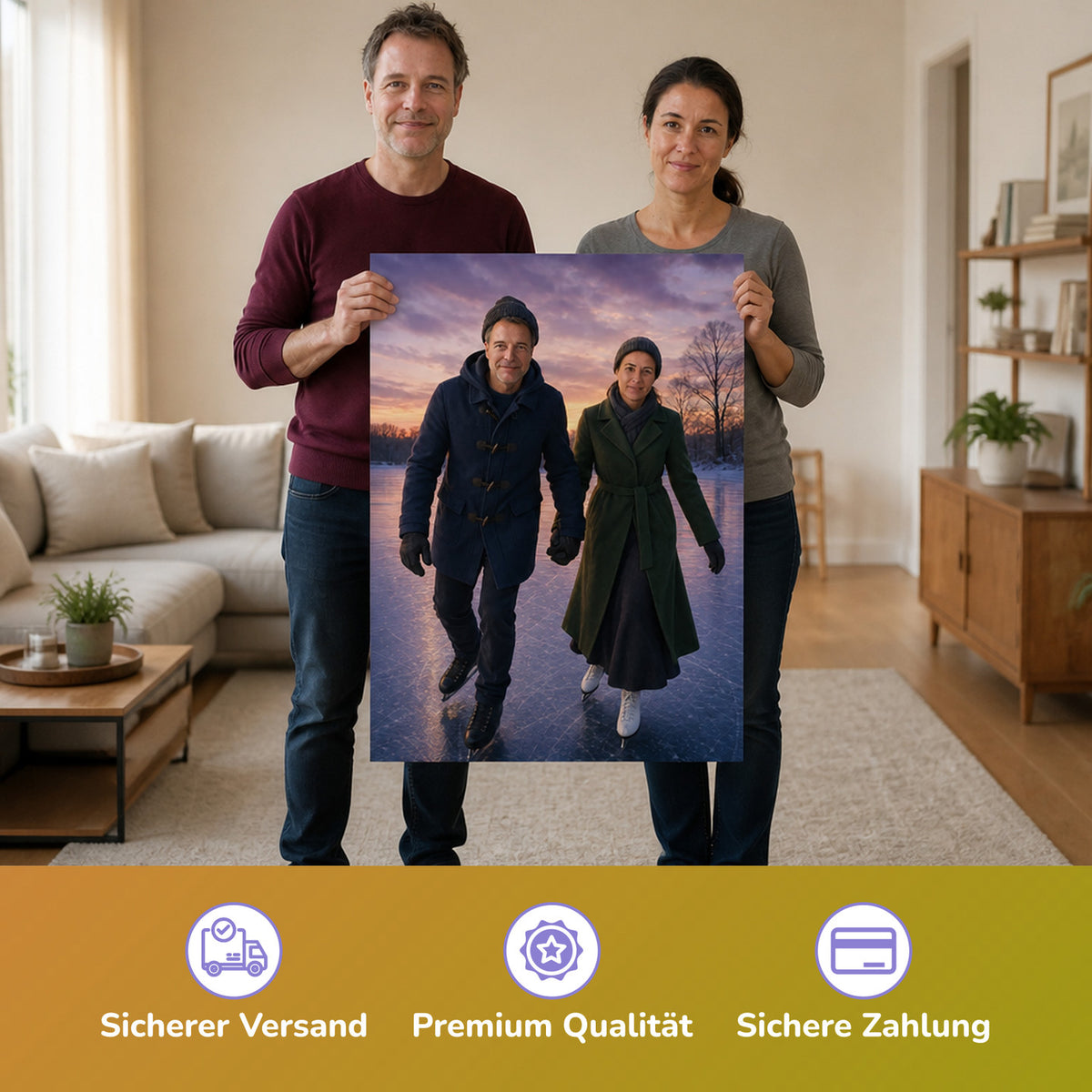  – Paar hält das gedruckte Poster