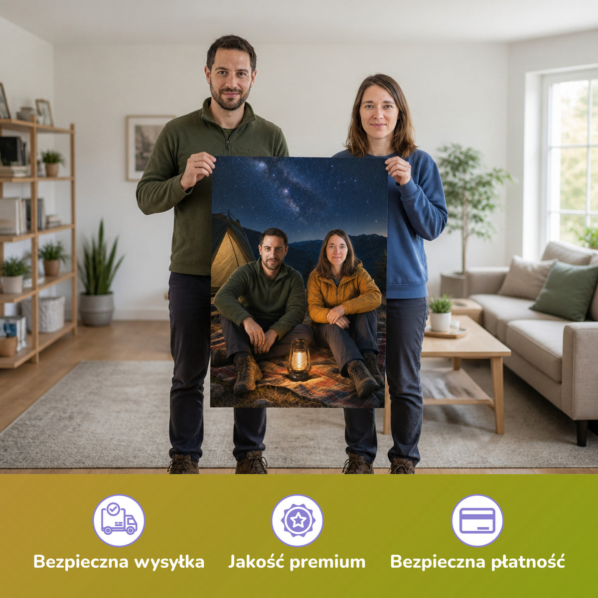  – Paar hält das gedruckte Poster