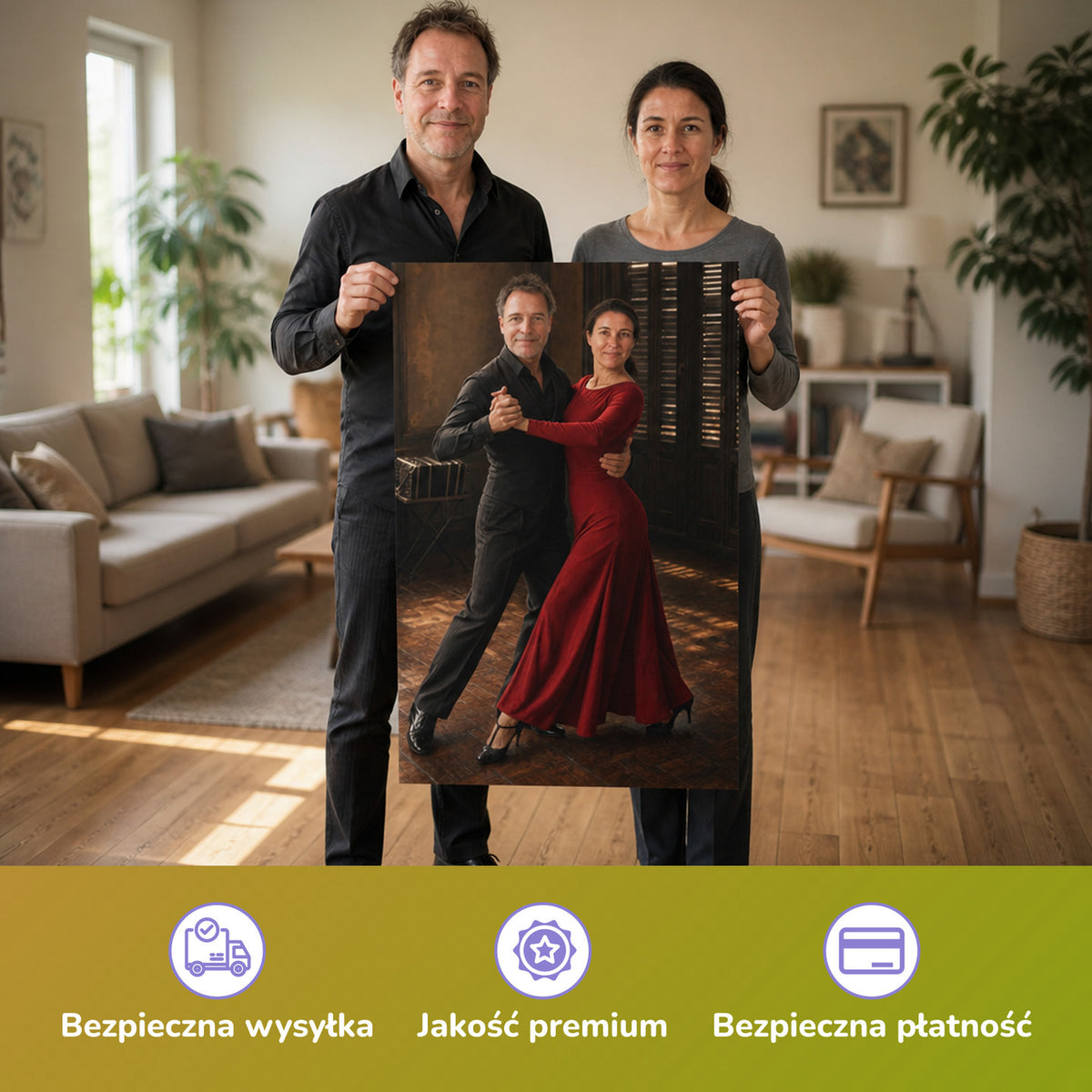  – para trzymająca wydrukowany plakat