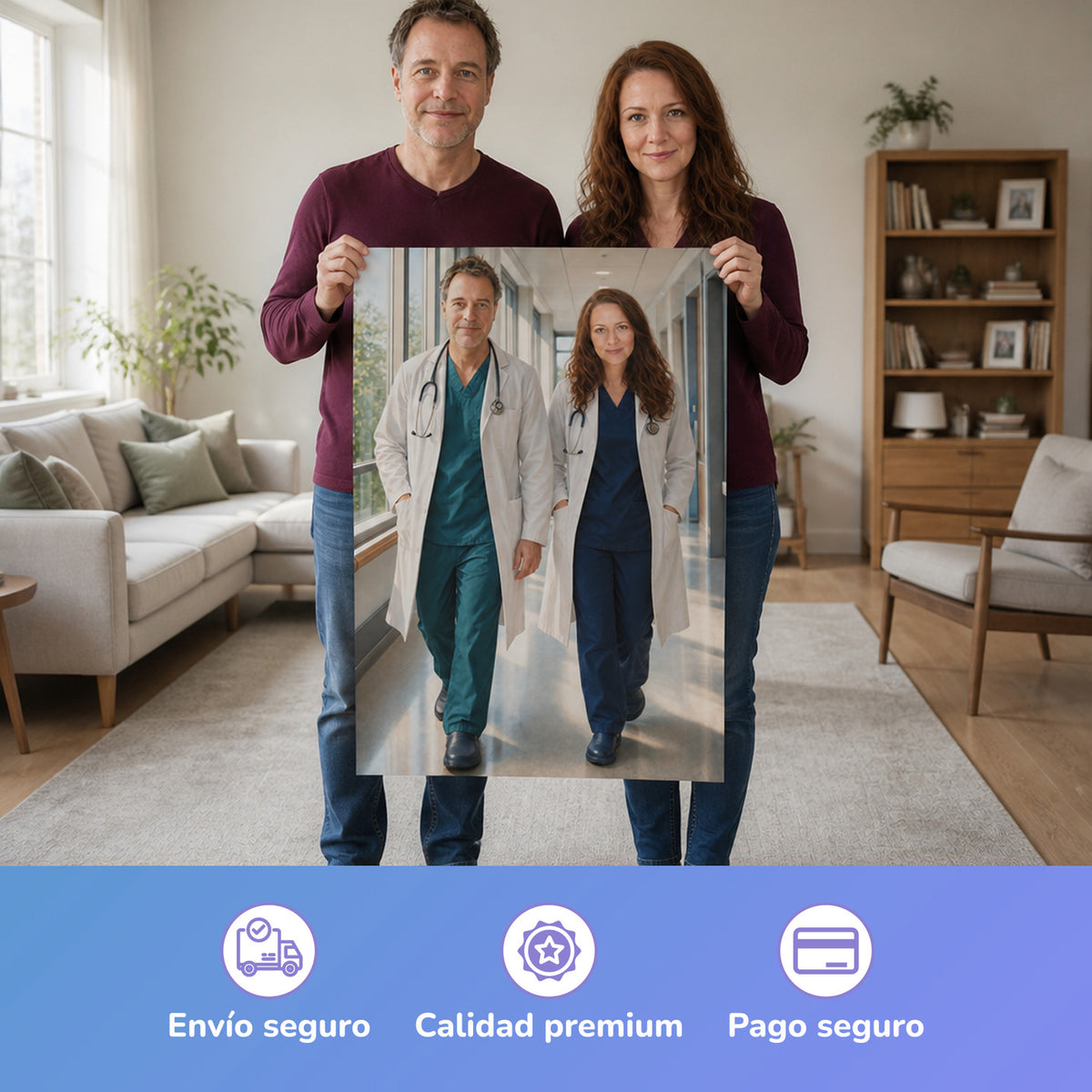  – Paar hält das gedruckte Poster