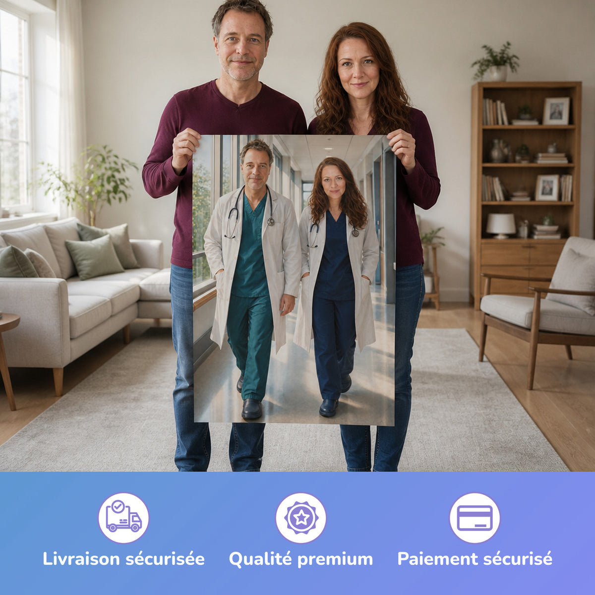  – couple tenant l'affiche imprimée
