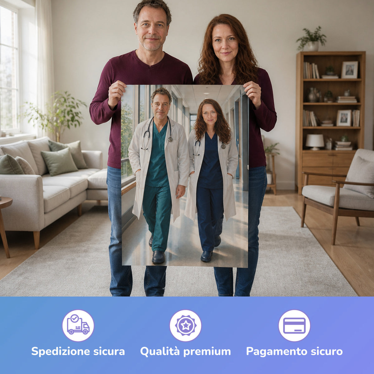  – Paar hält das gedruckte Poster